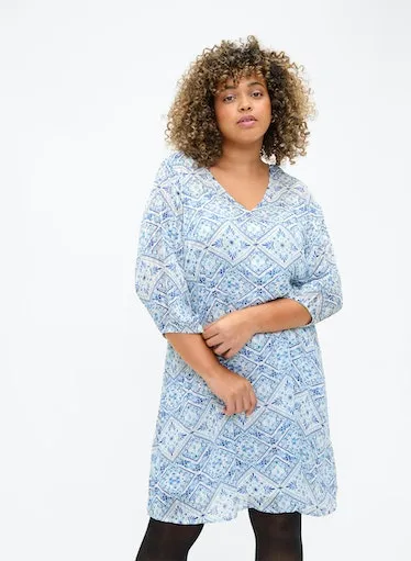 Zizzi Lucy Dress in Blue Print